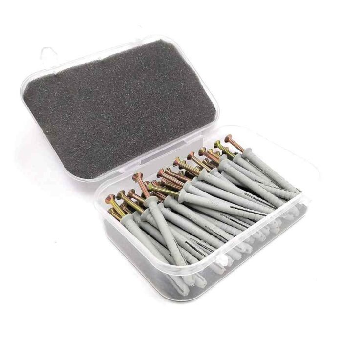 Hammer Fixings Nylon Plugs Set 60x6 mm with Zinc-Coated Screws – Pack of 25