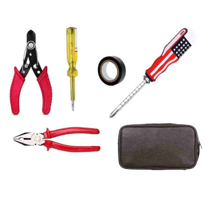 5 in 1 Home Tool Kit Set with Plier, Screwdriver, Line Tester, Wire Stripper and Carry Case