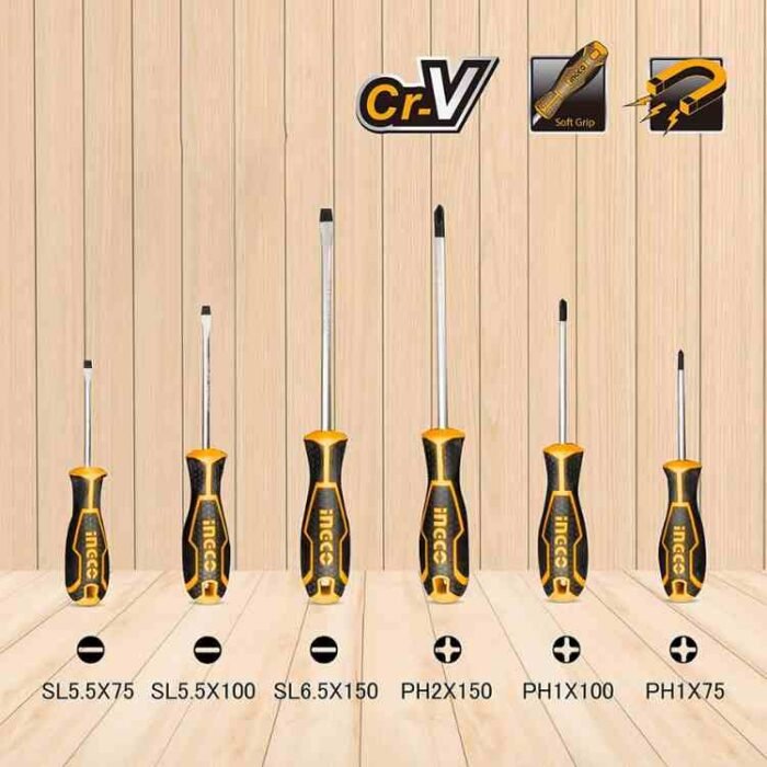 6 Pcs Round Blade Screwdriver Set HKSD0628 CR-V Steel Ergonomic Handle
