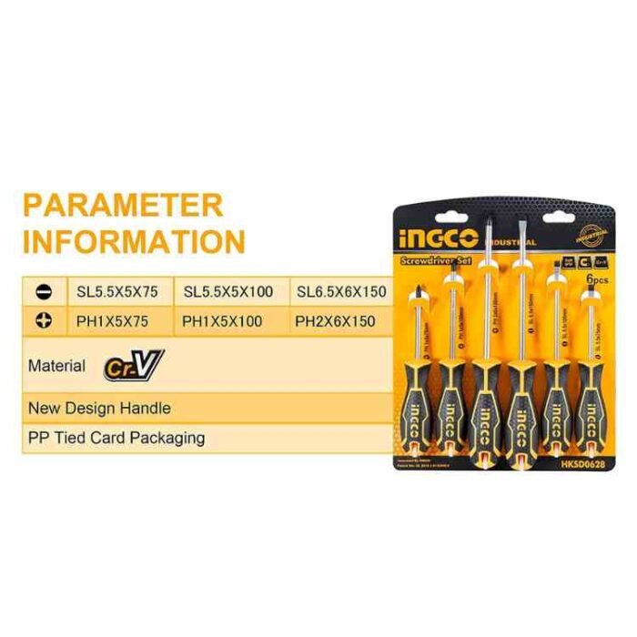 6 Pcs Round Blade Screwdriver Set HKSD0628 CR-V Steel Ergonomic Handle