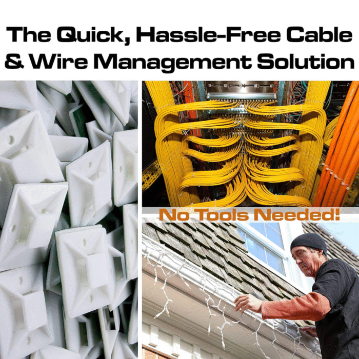 White Adhesive Cable Tie Mounts – 100 Pcs Pack (19x19 & 25x25 mm)