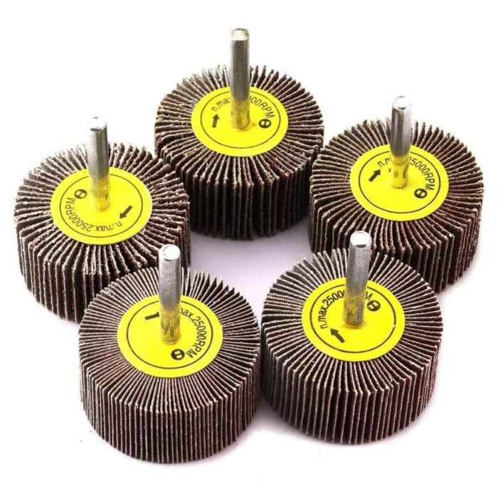 50mm x 25mm x 6mm 60 Grit Emery Cloth Flap Wheel Discs – Set of 5