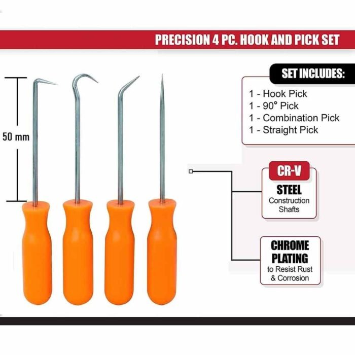 4 Pcs Mini Precision Pick & Hook Set for O-Rings, Gaskets, Seals & Small Parts