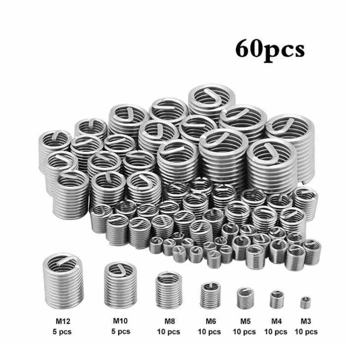 60 Pcs Stainless Steel Wire Thread Insert Helicoil Repair Kit M3–M12 with Plastic Box 60 Pcs Stainless Steel Wire Thread Insert Helicoil Repair Kit M3–M12 with Plastic Box