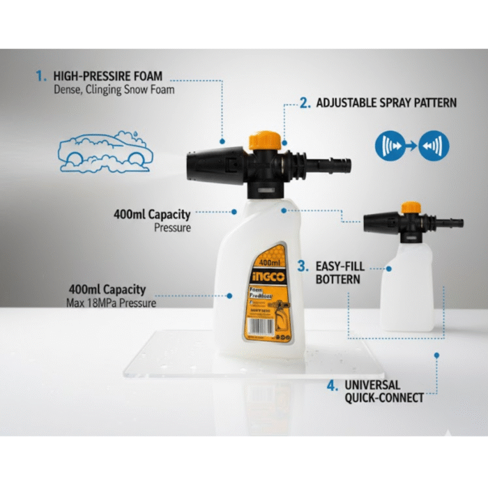 Ingco AMFP4002 Adjustable Foam Producer 400mL for HPWR Pressure Washer