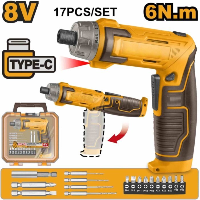 Ingco 8V Cordless Screwdriver CSDLI08025 with LED Light and Lithium Battery