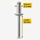 Aluminium Blind Pop Rivets 3.2 x 20mm 1000 Pcs