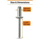 Aluminium Blind Pop Rivets 4 x 20mm 1000 Pcs