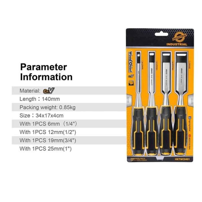 INGCO 4 Piece Wood Chisel Set for Woodworking