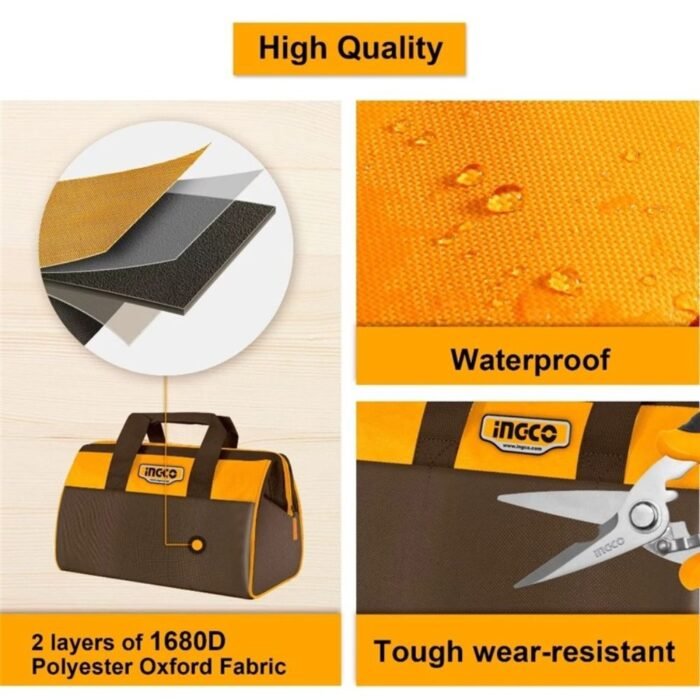 13 Inch Wide Mouth Waterproof Tool Bag with 6 Pockets