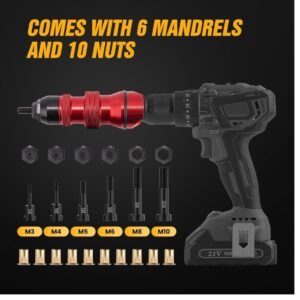 GSK CUT Electric Rivet Nut Drill Adapter Kit with M3 M4 M5 M6 M8 M10 Mandrels