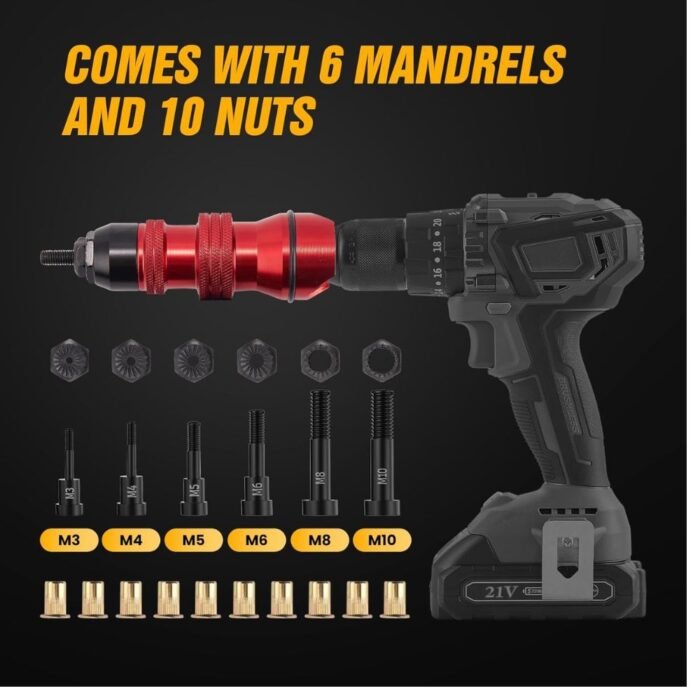 GSK CUT Electric Rivet Nut Drill Adapter Kit with M3 M4 M5 M6 M8 M10 Mandrels GSK CUT Electric Rivet Nut Drill Adapter Kit with M3 M4 M5 M6 M8 M10 Mandrels