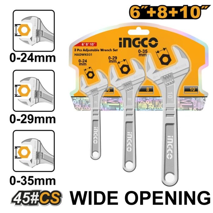 HADWK031 3 Piece Adjustable Wrench Set