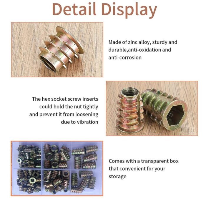 GSK CUT 100 Pcs Zinc Alloy Threaded Insert Nut Assortment Kit GSK CUT 100 Pcs Zinc Alloy Threaded Insert Nut Assortment Kit