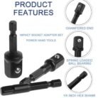 3 Piece Socket Adapter Extension Bit Set CR-V Steel