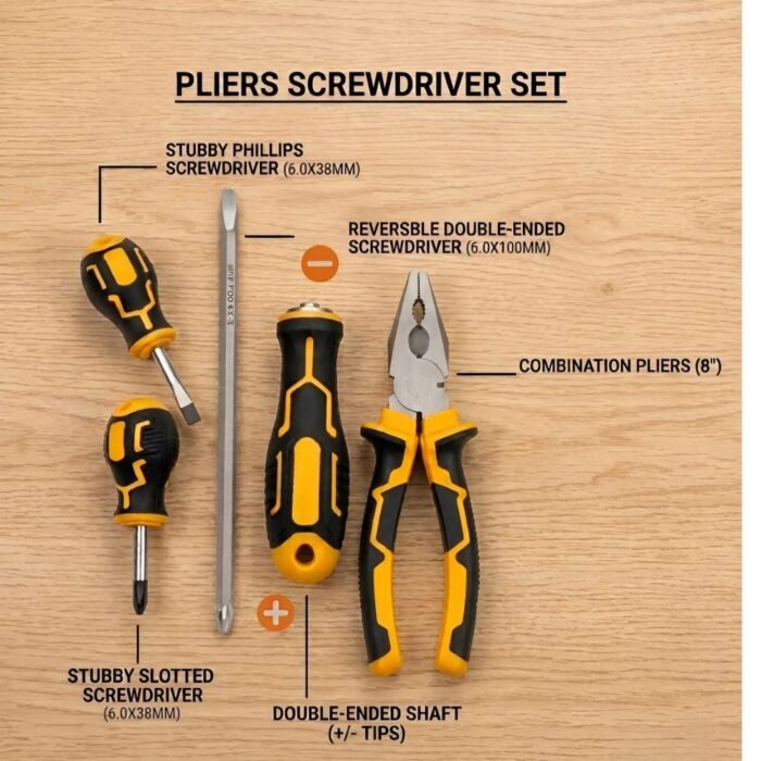 MAF PRO 5 Piece Pliers and Screwdriver Tool Set with Combination Plier and Screwdrivers