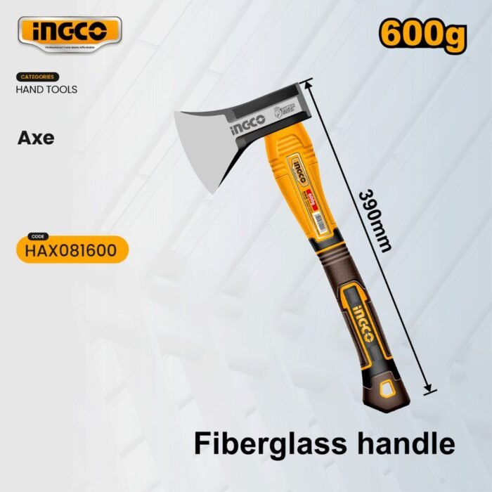 INGCO HAX081600 600g Fiberglass Handle Axe with Carbon Steel Blade