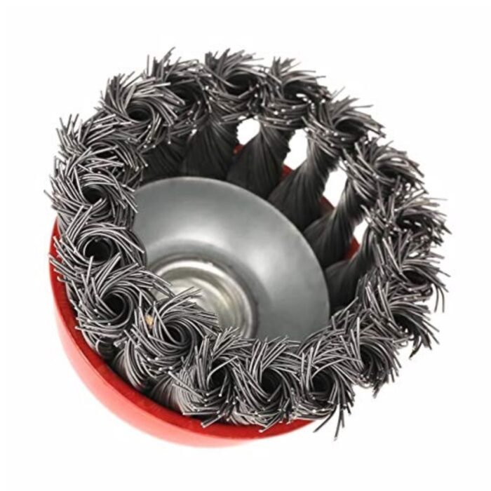 GSK CUT 3 Inch Knotted Twisted Wire Cup Brush for Angle Grinder Red