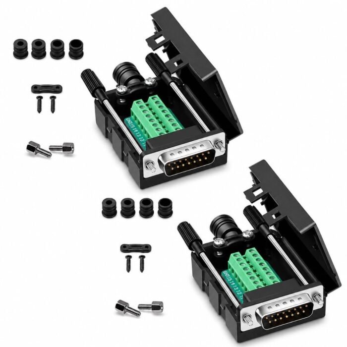 GSK CUT DB15 Male Solderless Terminal Breakout Board Connector with Protective Case Pack of 2