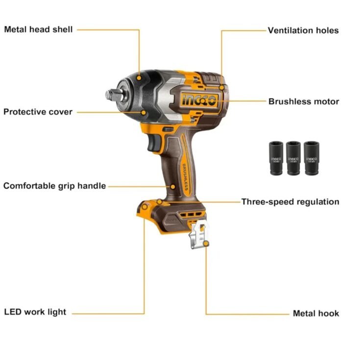 INGCO CIWLI20851 20V Brushless Cordless Impact Wrench 850Nm Tool Only INGCO CIWLI20851 20V Brushless Cordless Impact Wrench 850Nm Tool Only