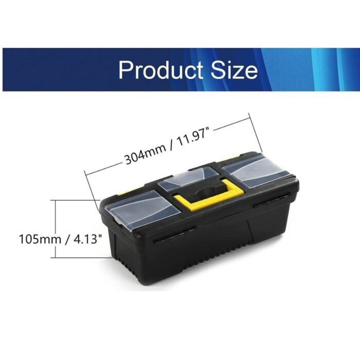 Buy the Deli 12 Inch Plastic Tool Box with removable tool tray and one-hand snap latch. Durable portable storage organizer for hand tools, hardware, repairs, workshops, and DIY projects.