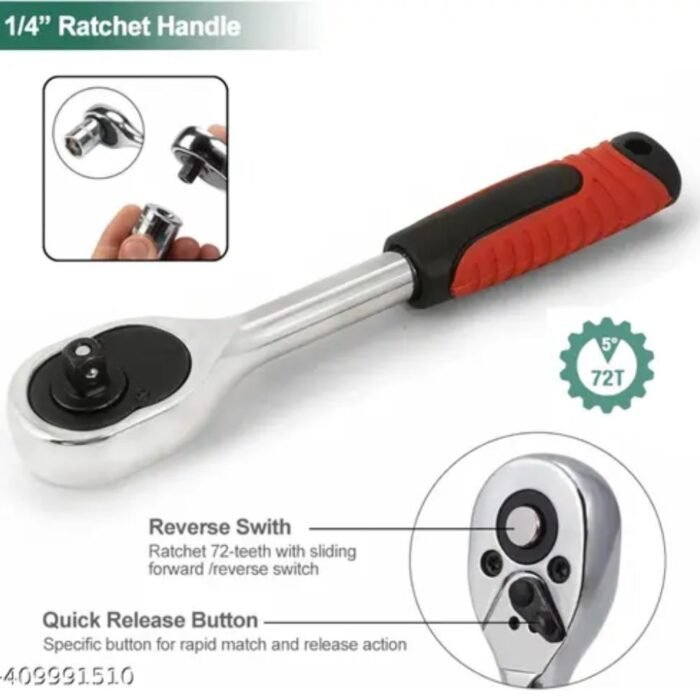 GSK CUT 1/4 Inch Drive Quick Release 72-Tooth Ratchet Wrench with Anti-Slip Handle