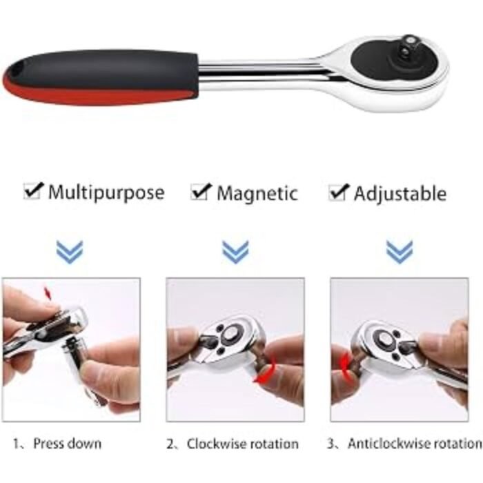 GSK CUT 1/4 Inch Drive Quick Release 72-Tooth Ratchet Wrench with Anti-Slip Handle