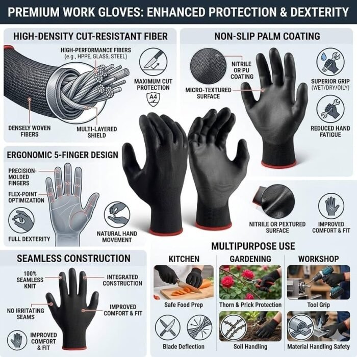 GSK CUT MPU12-B Black PU Palm Coated Automobile Work Gloves