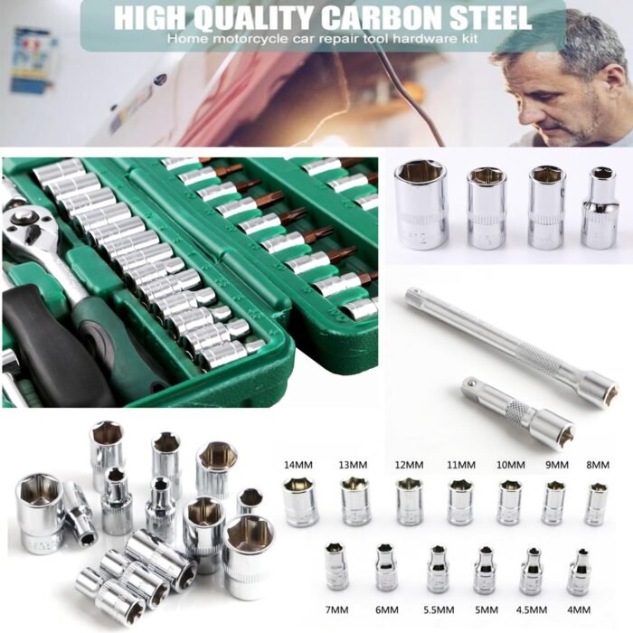 Hanbon 46-Piece 1/4 Inch Drive Metric Socket Wrench Ratchet Tool Set