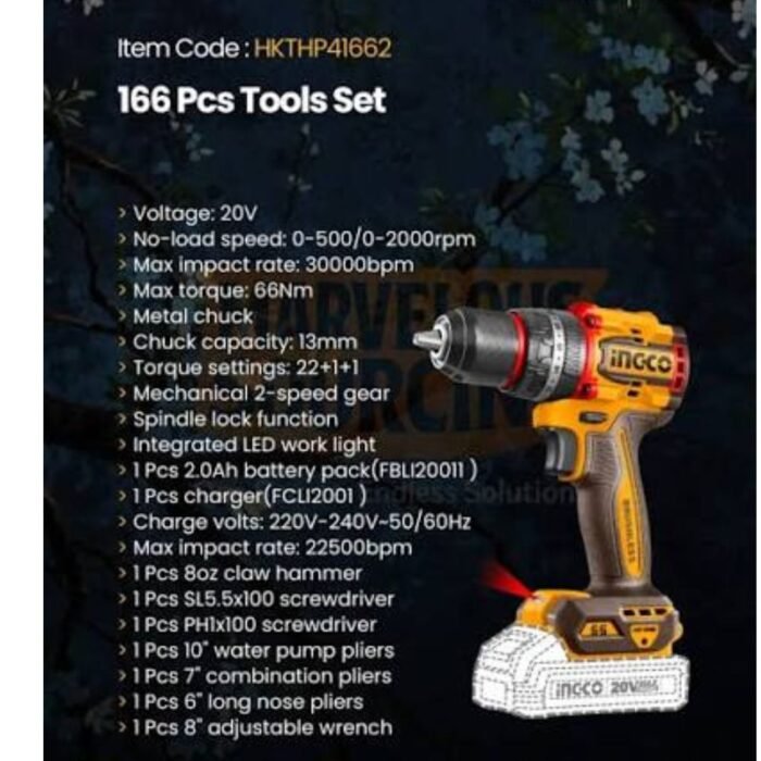 INGCO HKTHP41662 166-piece complete hand tool set with sockets, ratchet, spanners, screwdrivers and pliers