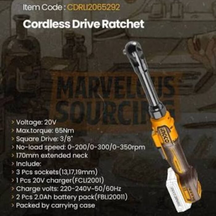 INGCO CDRLI20652 20V cordless drive ratchet for automotive repair and workshop maintenance