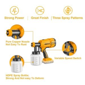INGCO CSGLI20042 20V Cordless Li-Ion Spray Gun with Battery and Charger