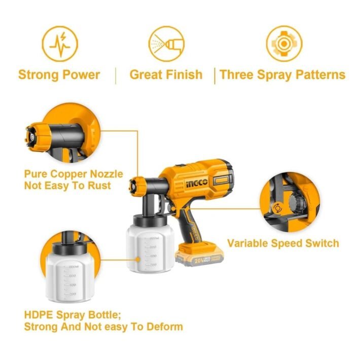 INGCO CSGLI20042 20V Cordless Li-Ion Spray Gun with Battery and Charger
