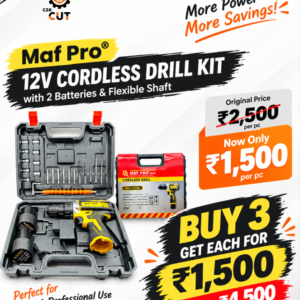 MAF Pro® 12V Cordless Drill Kit with 2 Batteries & Flexible Shaft, 10mm Keyless Chuck, 18+1 Torque Settings, 0–1500 RPM, 3-Piece Combo Tool Set